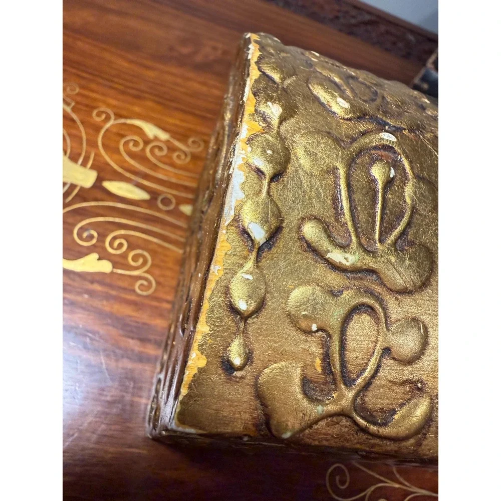 Vintage Gold Trinket Box with Mother and‎ Child Art